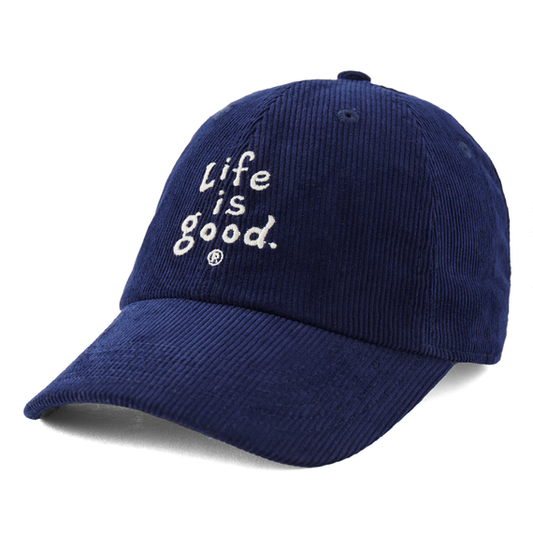 Life is Good Corduroy Chill Cap Vintage Word DARKEST BLUE