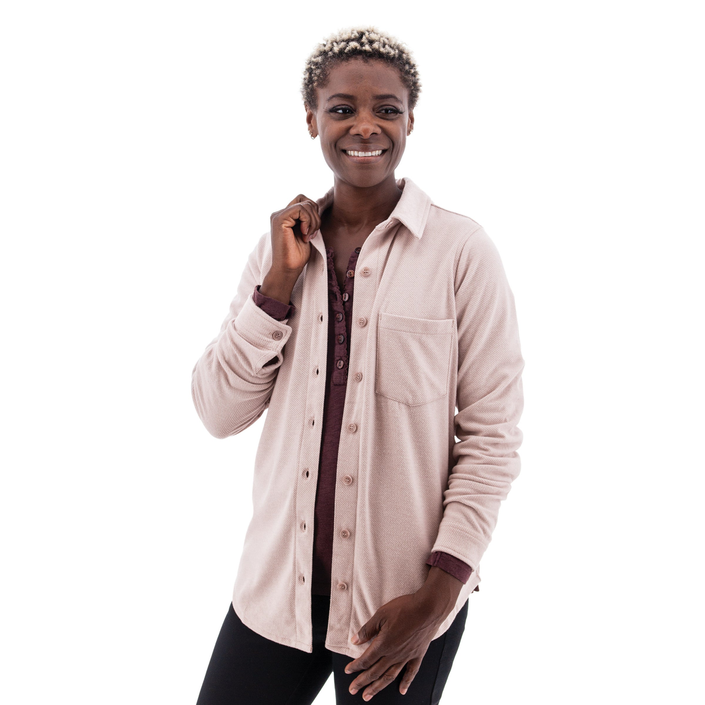 Aventura W Luscious Solid Shirt ADOBE ROSE