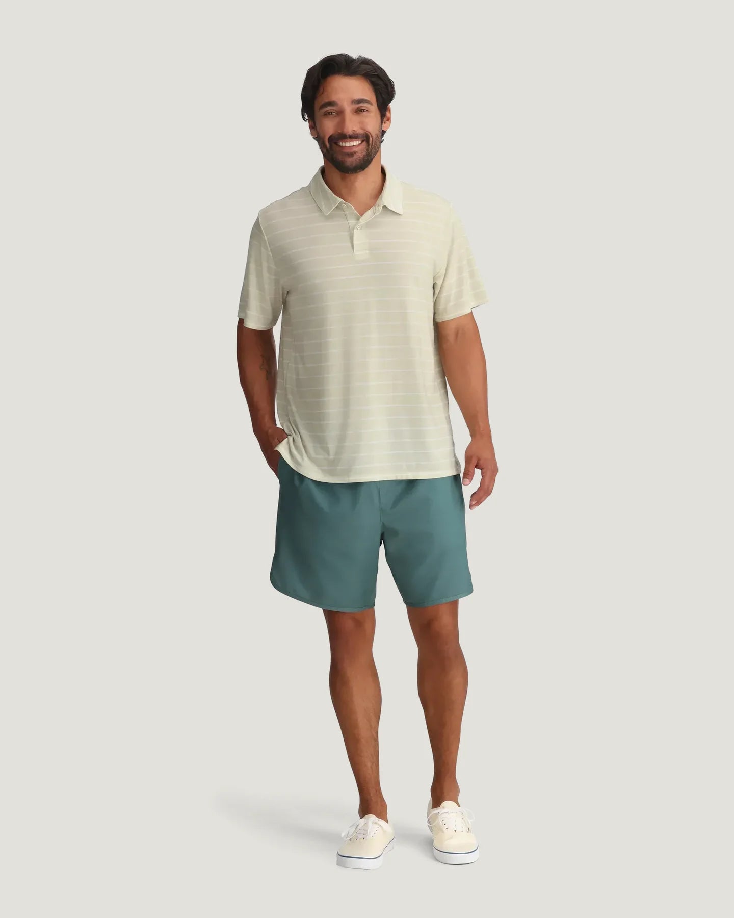 Free Fly M Elevate Polo DASH STRIPE BIRCH