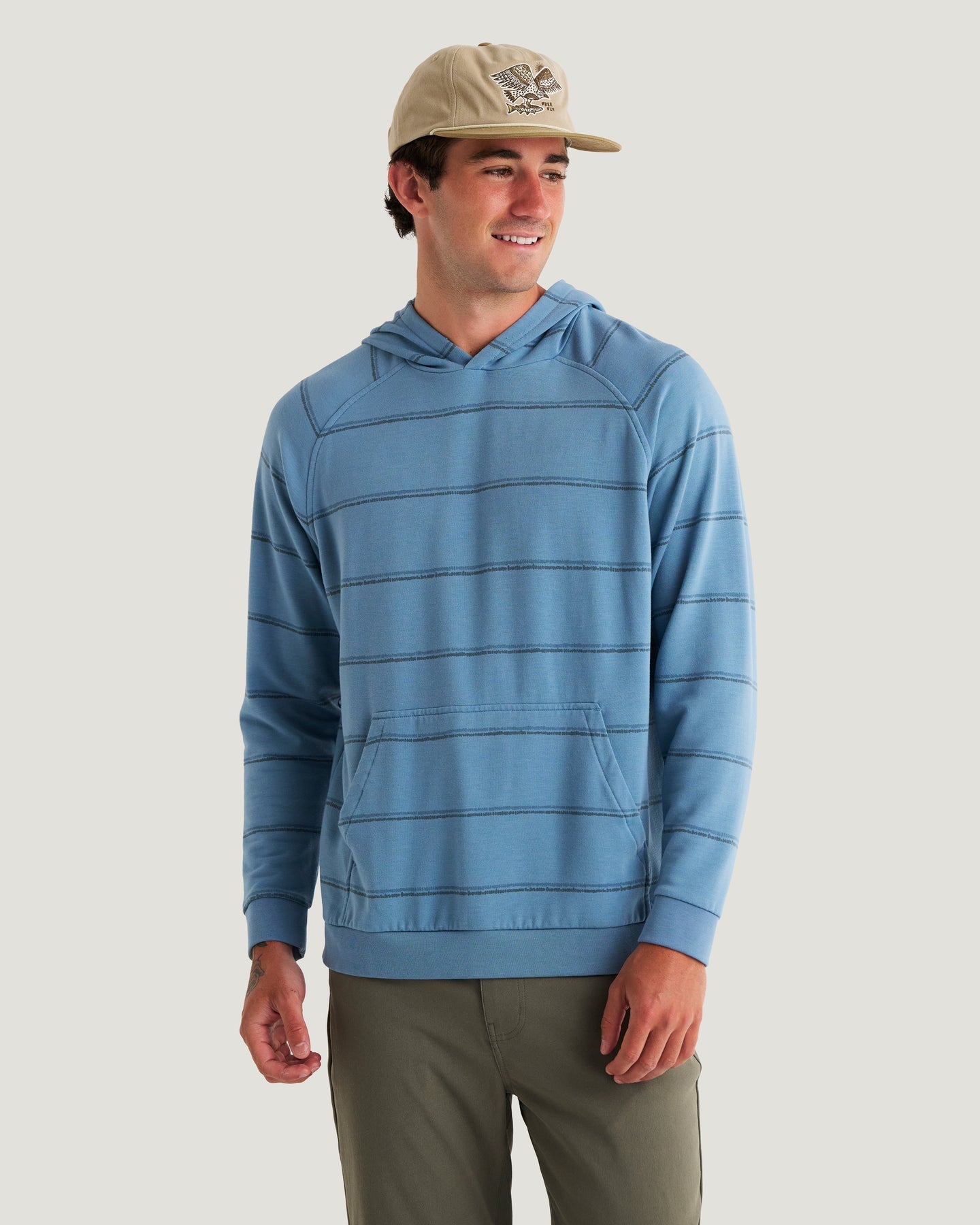 Free Fly M Bamboo LW Fleece Hoodie DASH DOUBLE STRIPE WINDWARD BLUE