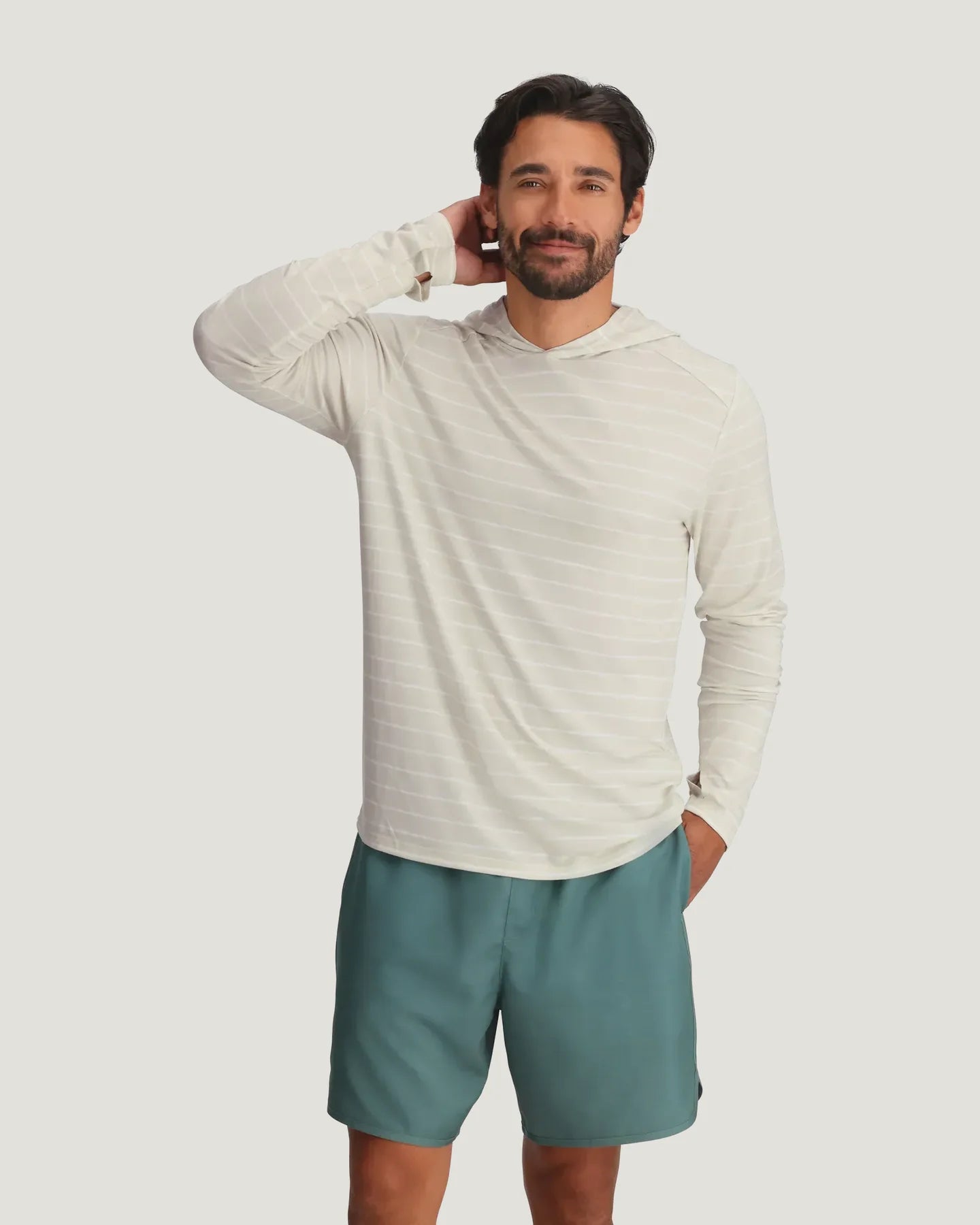 Free Fly M Bamboo Shade Hoodie DASH STRIPE BIRCH