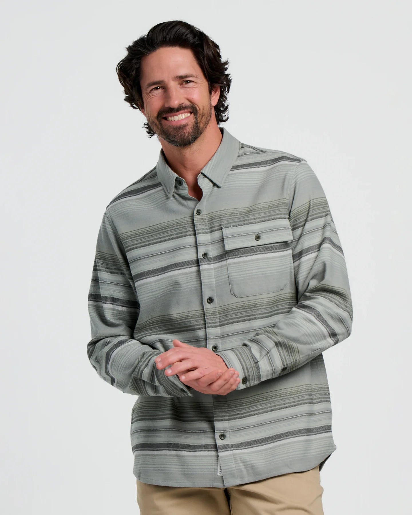 Free Fly M Seawool Flannel Shirt SAGEBRUSH STRIPE