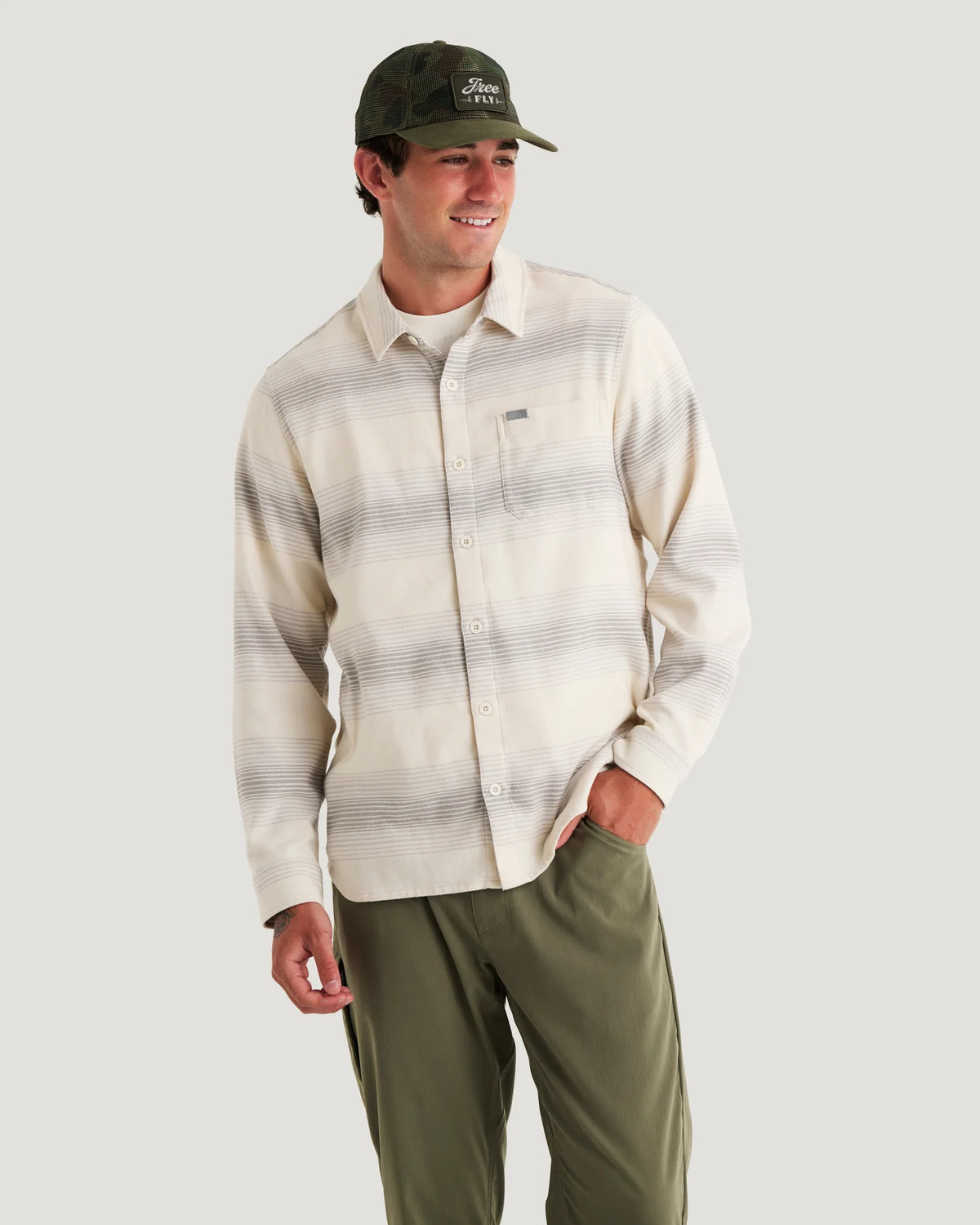 Free Fly M Seawool Flannel Shirt OMBRE STRIPE BIRCH