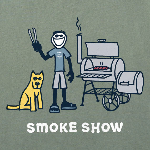 Life is Good M LS Crusher Lite Tee Jake & Rocket Smoke Show MOSS GREEN