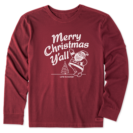 Life Is Good M LS Crusher Santa Merry Tee CRANBERRY RED