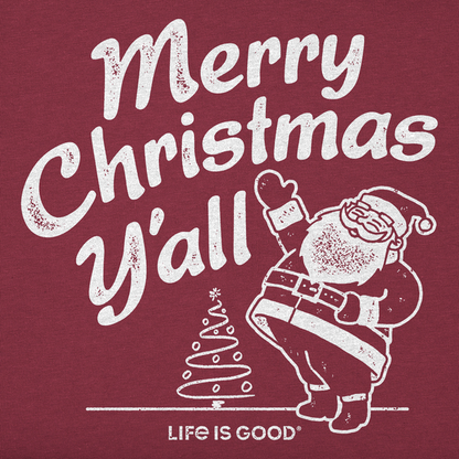 Life Is Good M LS Crusher Santa Merry Tee CRANBERRY RED