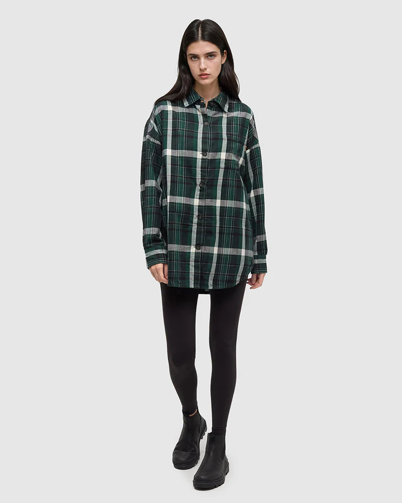 tentree W Fernwood Flannel Shirt FOREST PINE SKYLINE PLAID