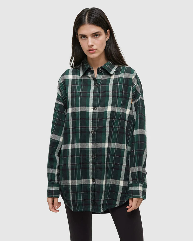 tentree W Fernwood Flannel Shirt FOREST PINE SKYLINE PLAID