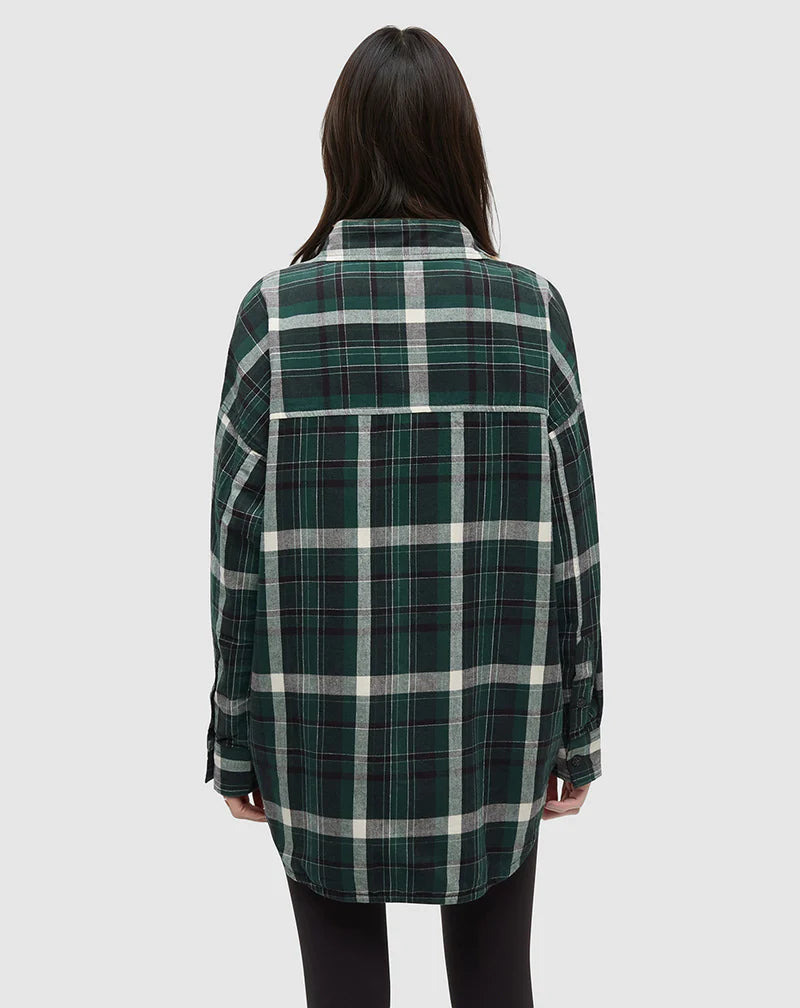 tentree W Fernwood Flannel Shirt FOREST PINE SKYLINE PLAID