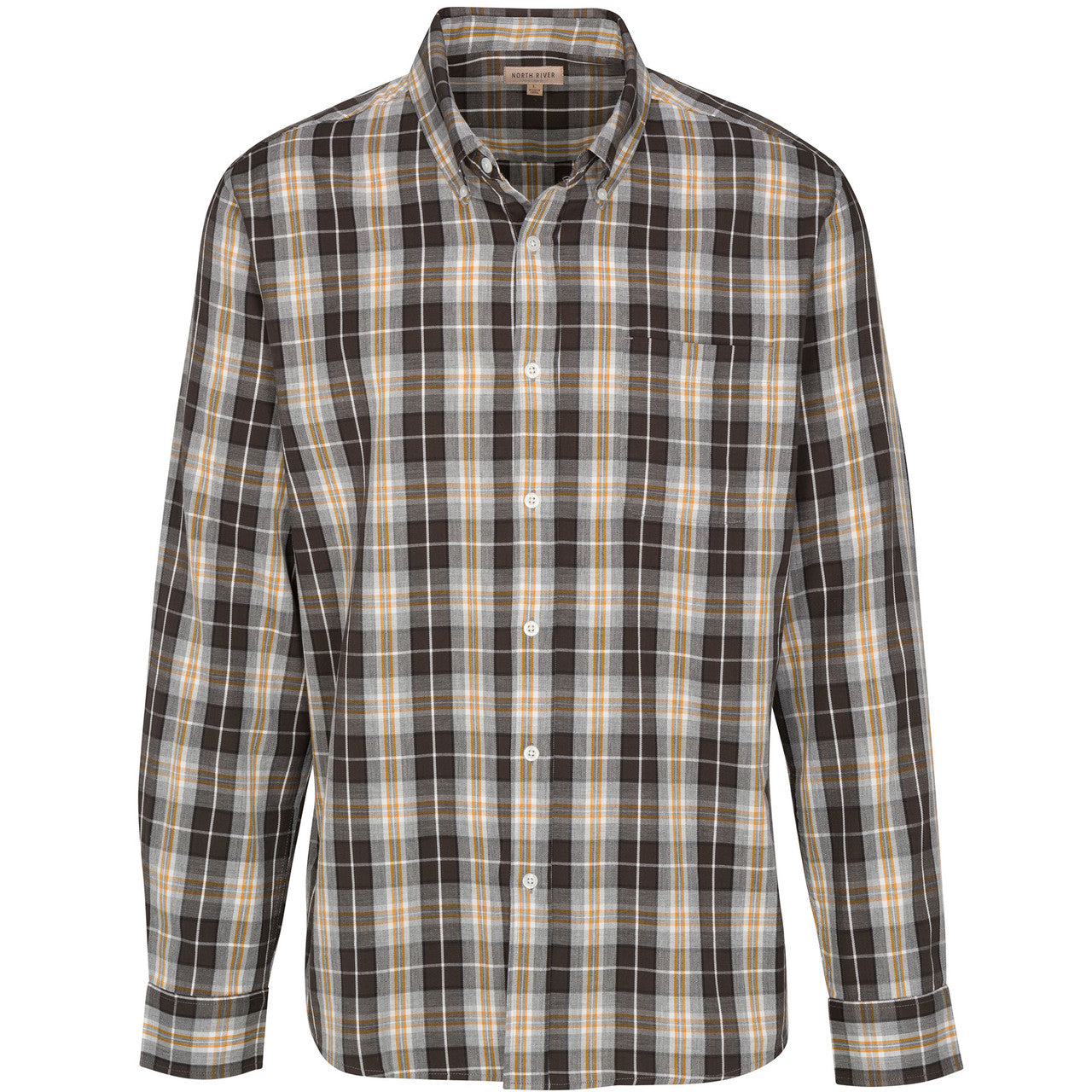 North River M Herringbone Button Down EARTH