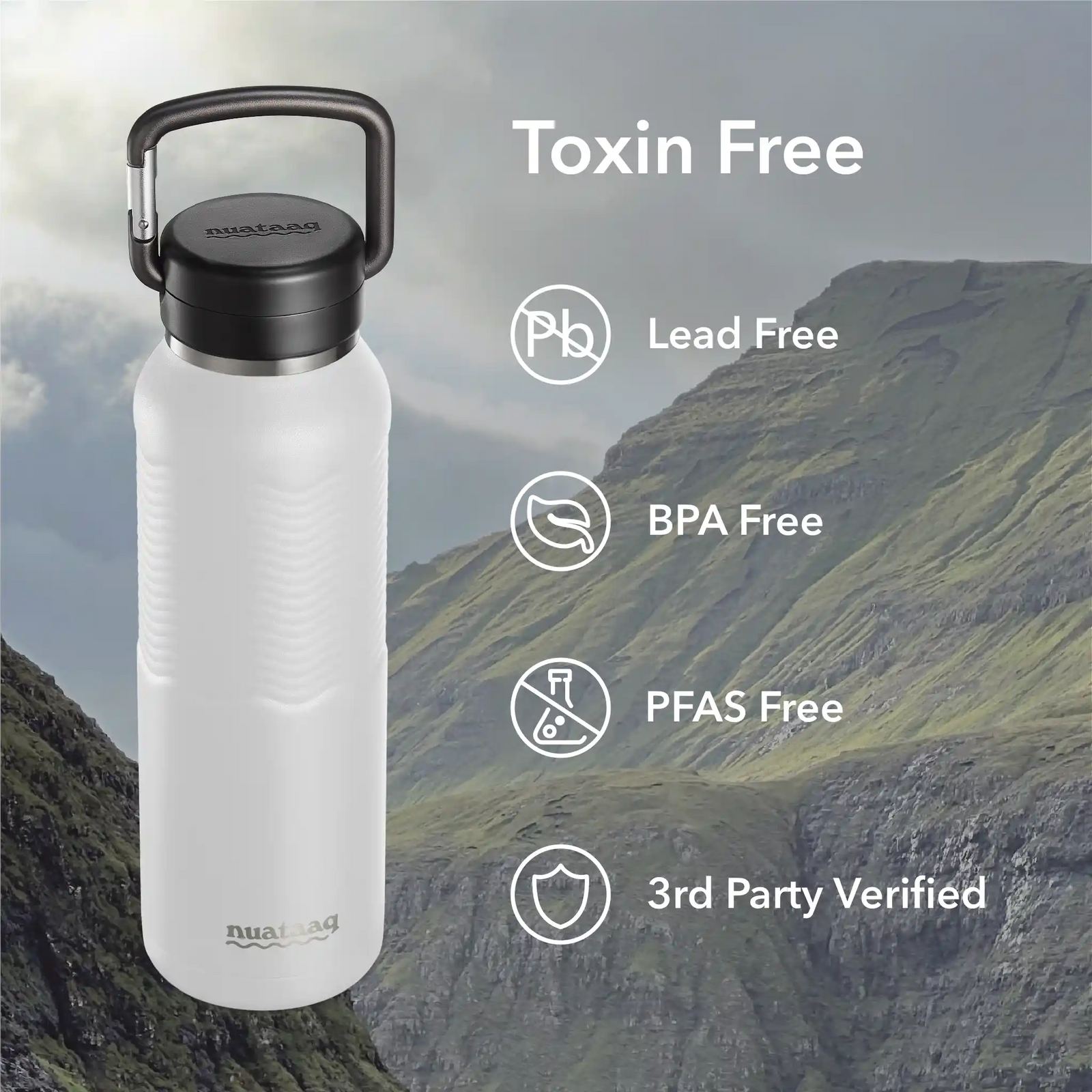 Nuataaq 34 oz Carabiner Water Bottle MIST GRAY