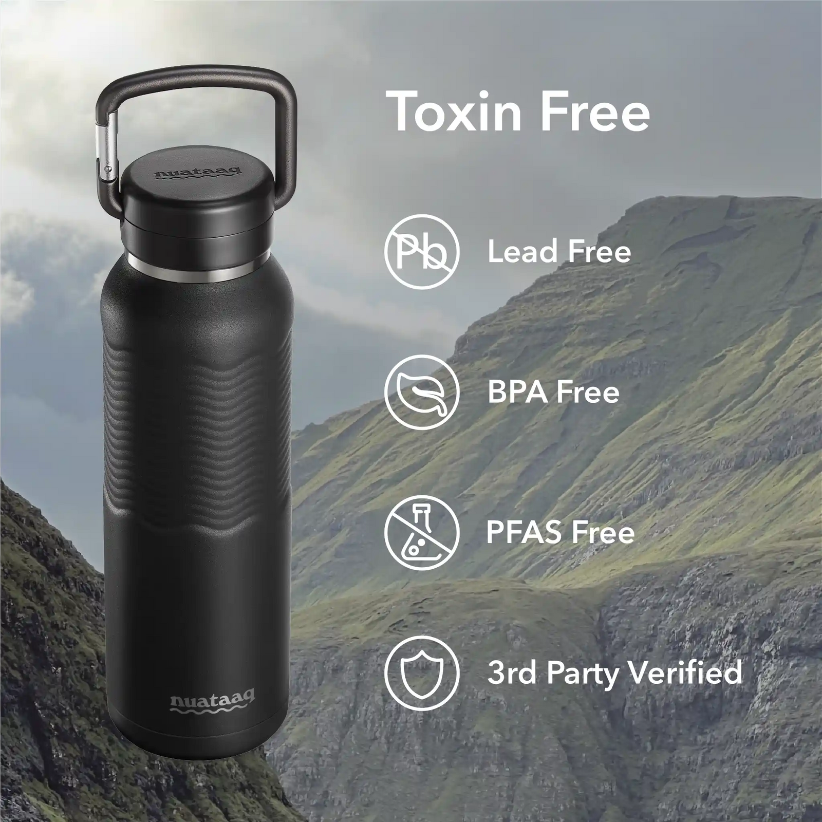 Nuataaq 34 oz Carabiner Water Bottle OBSIDIAN