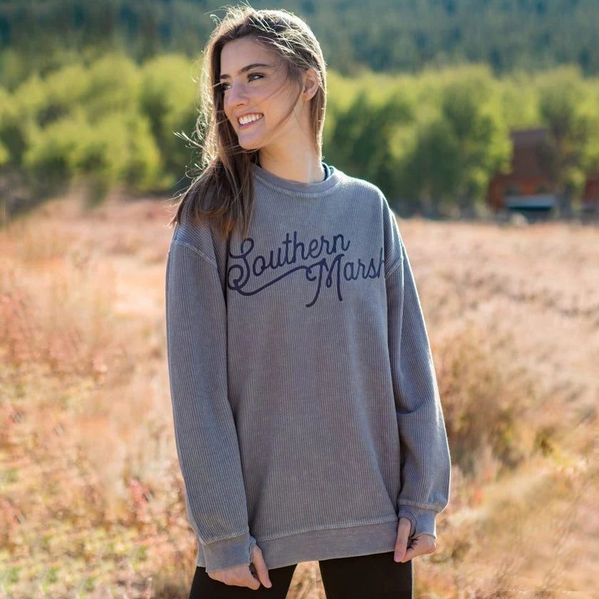 Southern Marsh W Sunday Morning Sweater Vintage Cord Crew ASH GREY