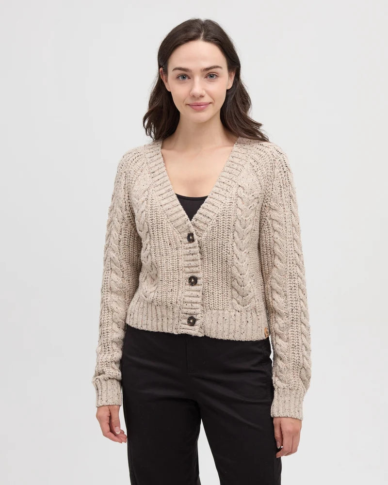 tentree W Stillwater Cardigan Sweater PALE OAK HEATHER FLECK