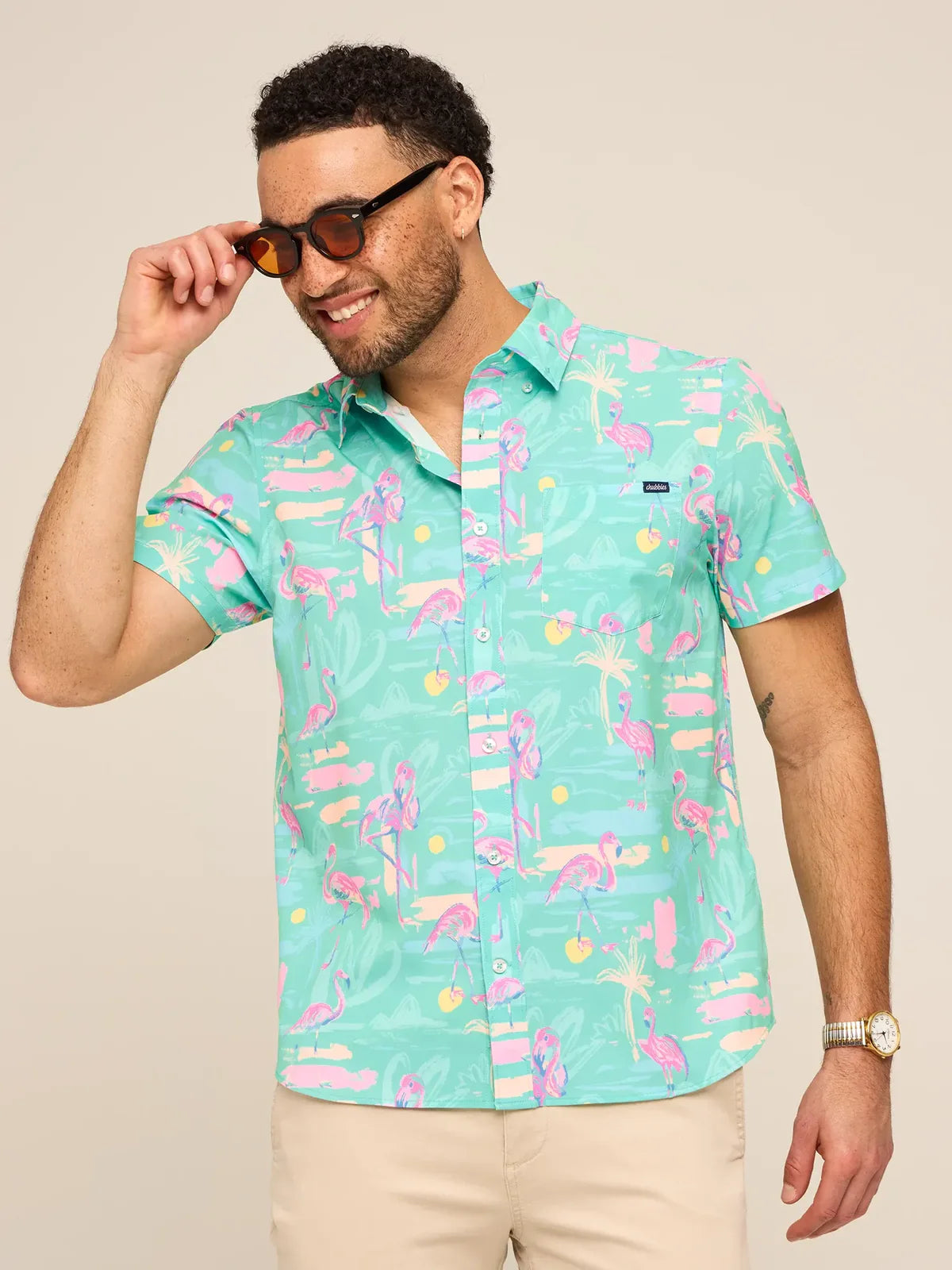 Chubbies M Friday Perf Shirt SINGLE READY TO FLAMINGO TEAL