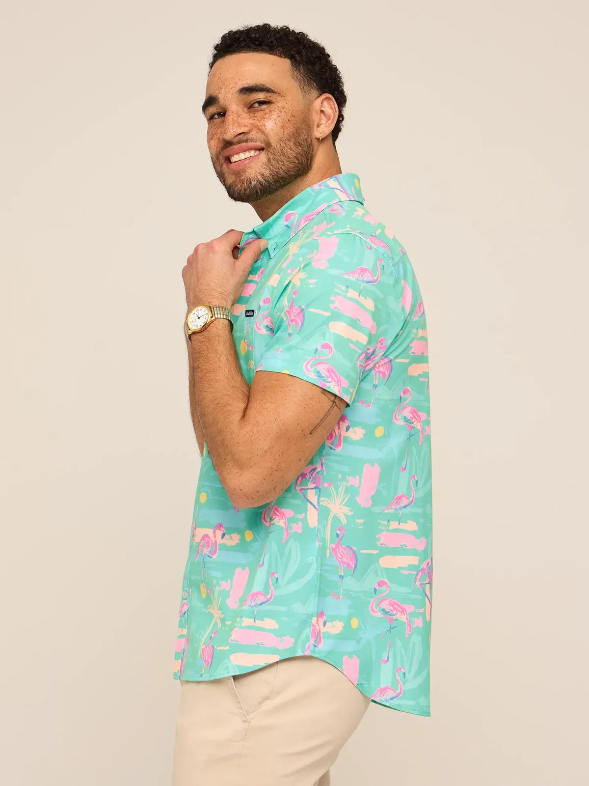 Chubbies M Friday Perf Shirt SINGLE READY TO FLAMINGO TEAL