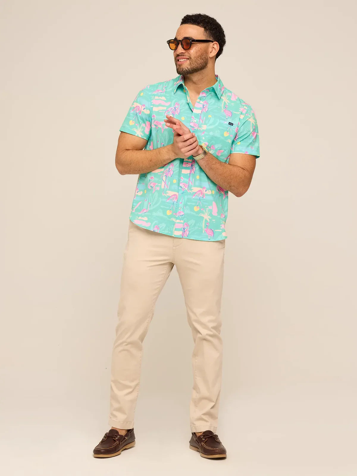 Chubbies M Friday Perf Shirt SINGLE READY TO FLAMINGO TEAL