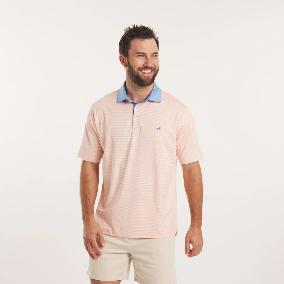 Southern Marsh M Bermuda Polo Hampton Stripe PEACH/ WHITE