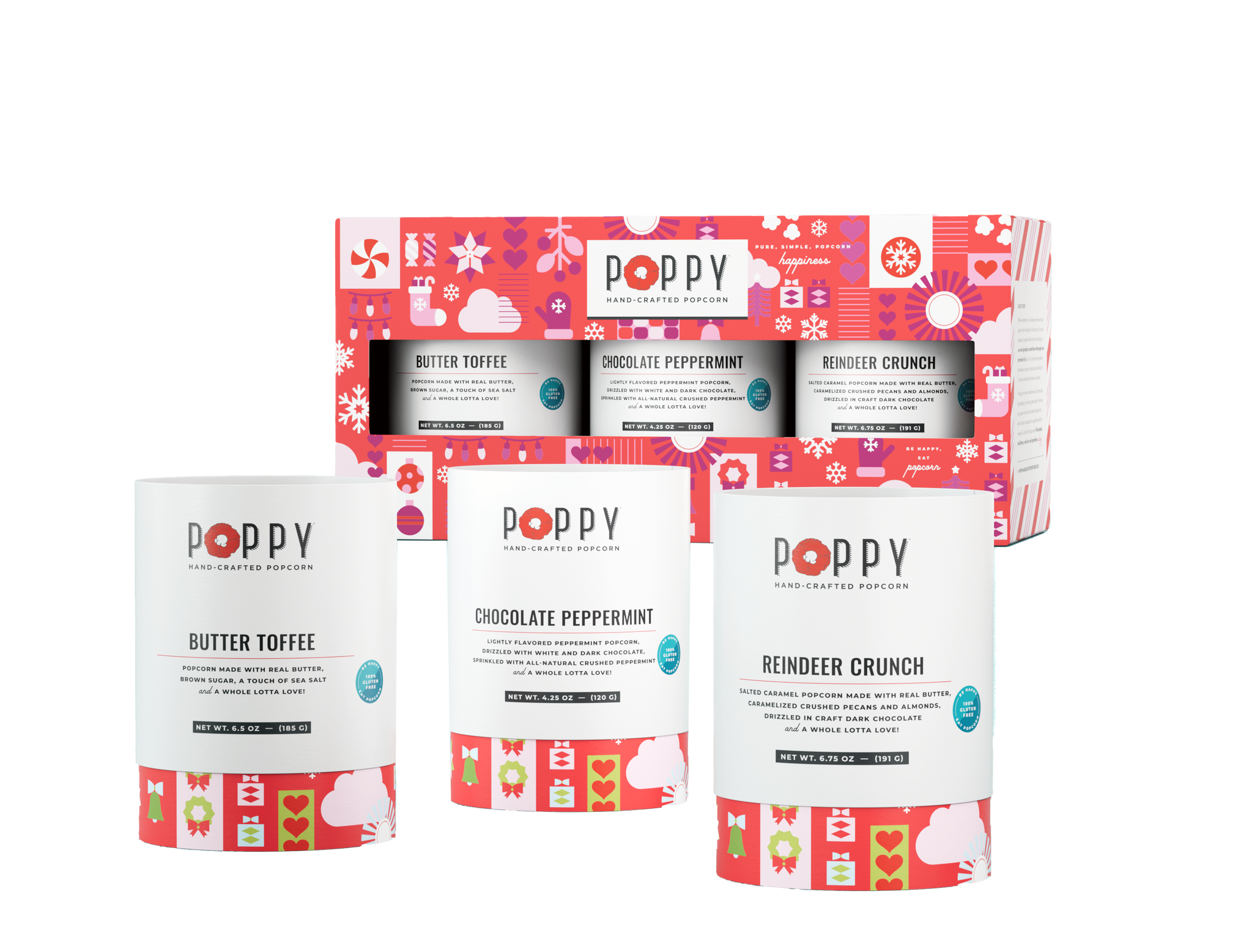 Poppy Popcorn Holiday Cylinder Trio