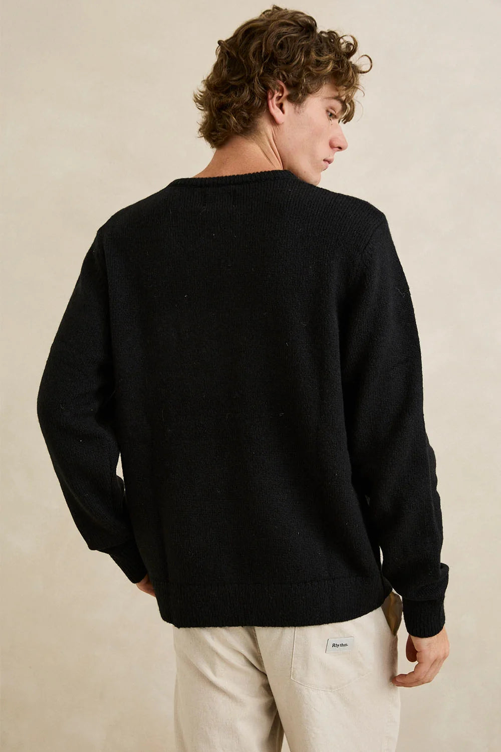 Rhythm M Mohair Stripe Knit Sweater BLACK
