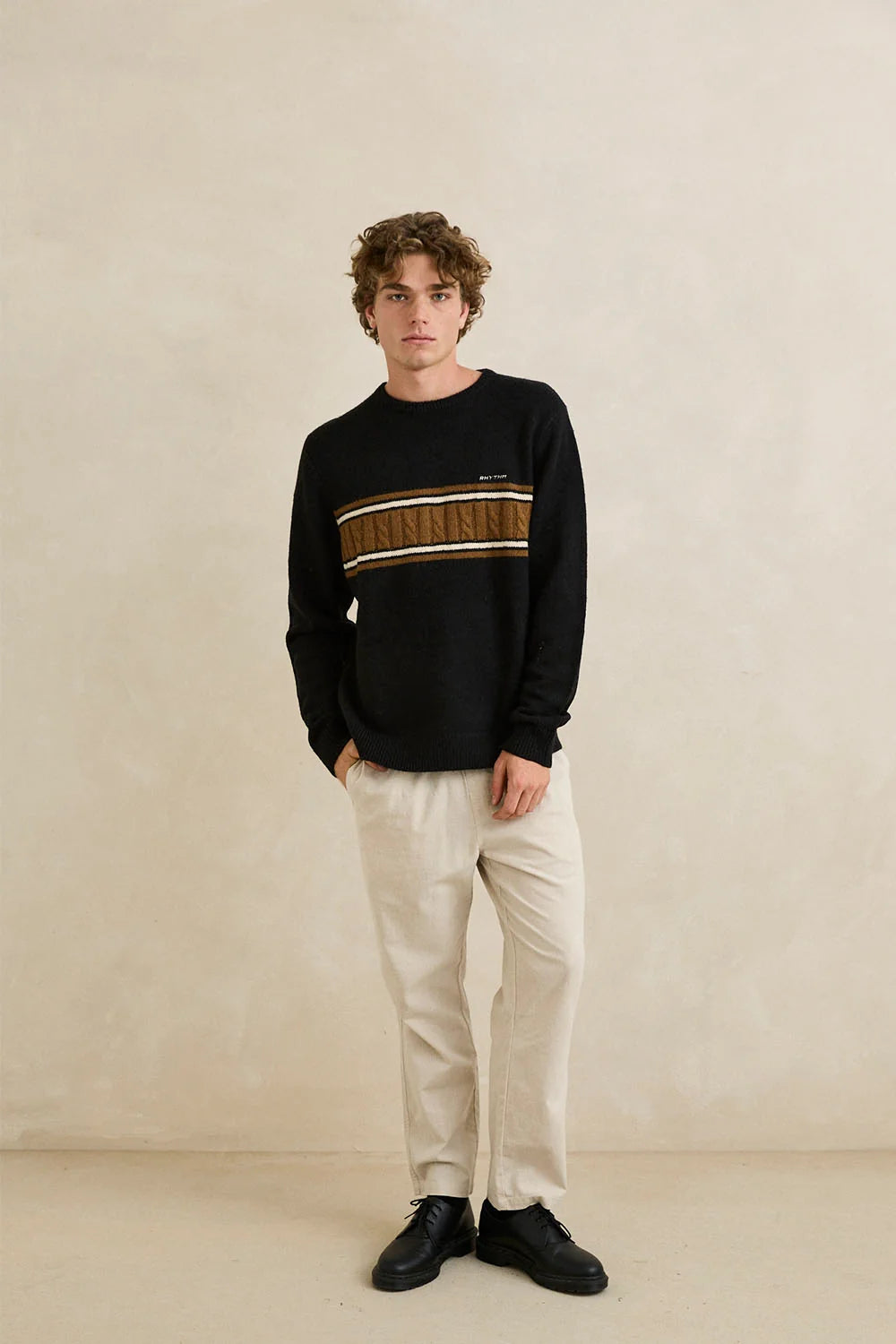 Rhythm M Mohair Stripe Knit Sweater BLACK