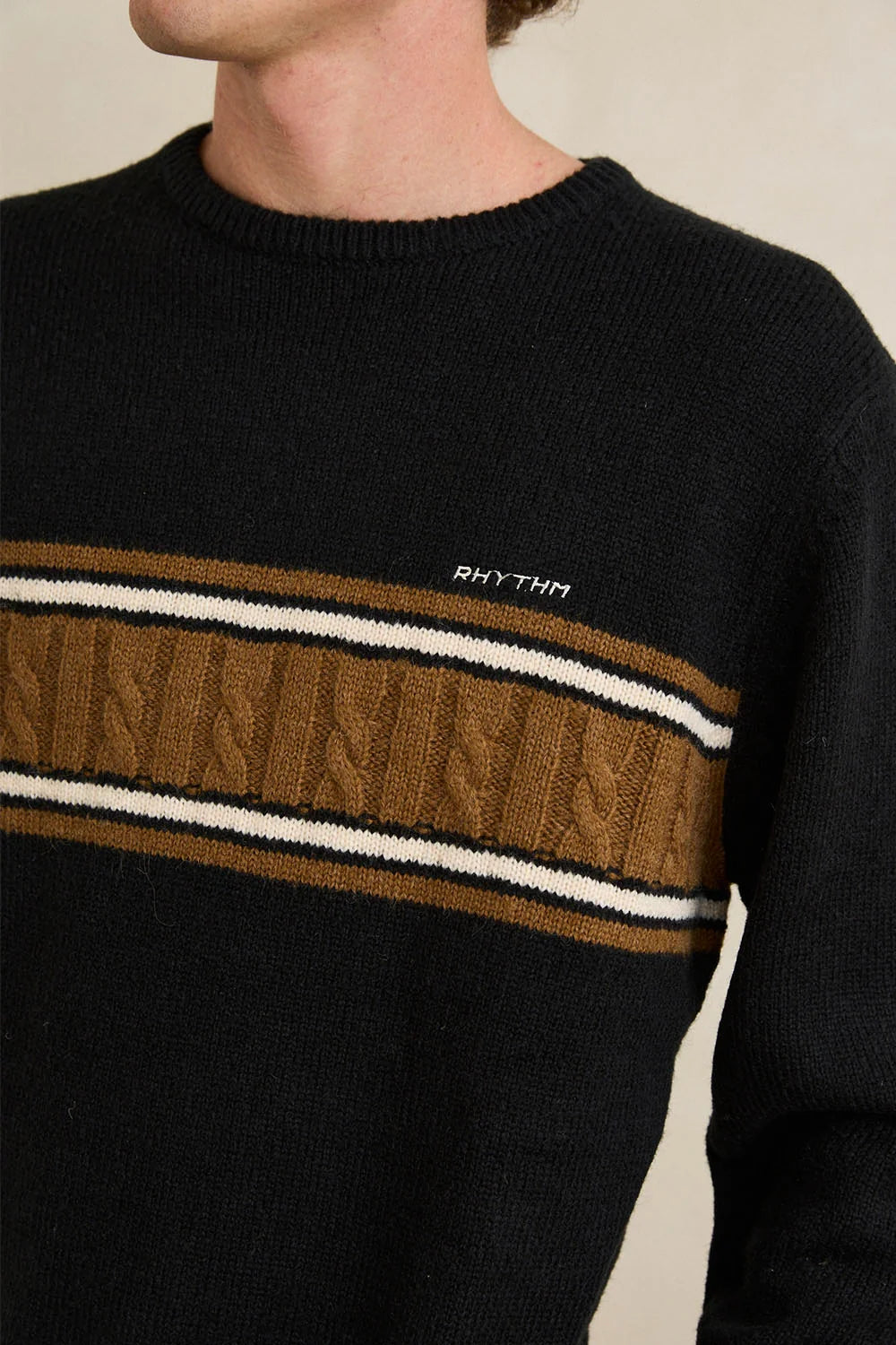 Rhythm M Mohair Stripe Knit Sweater BLACK