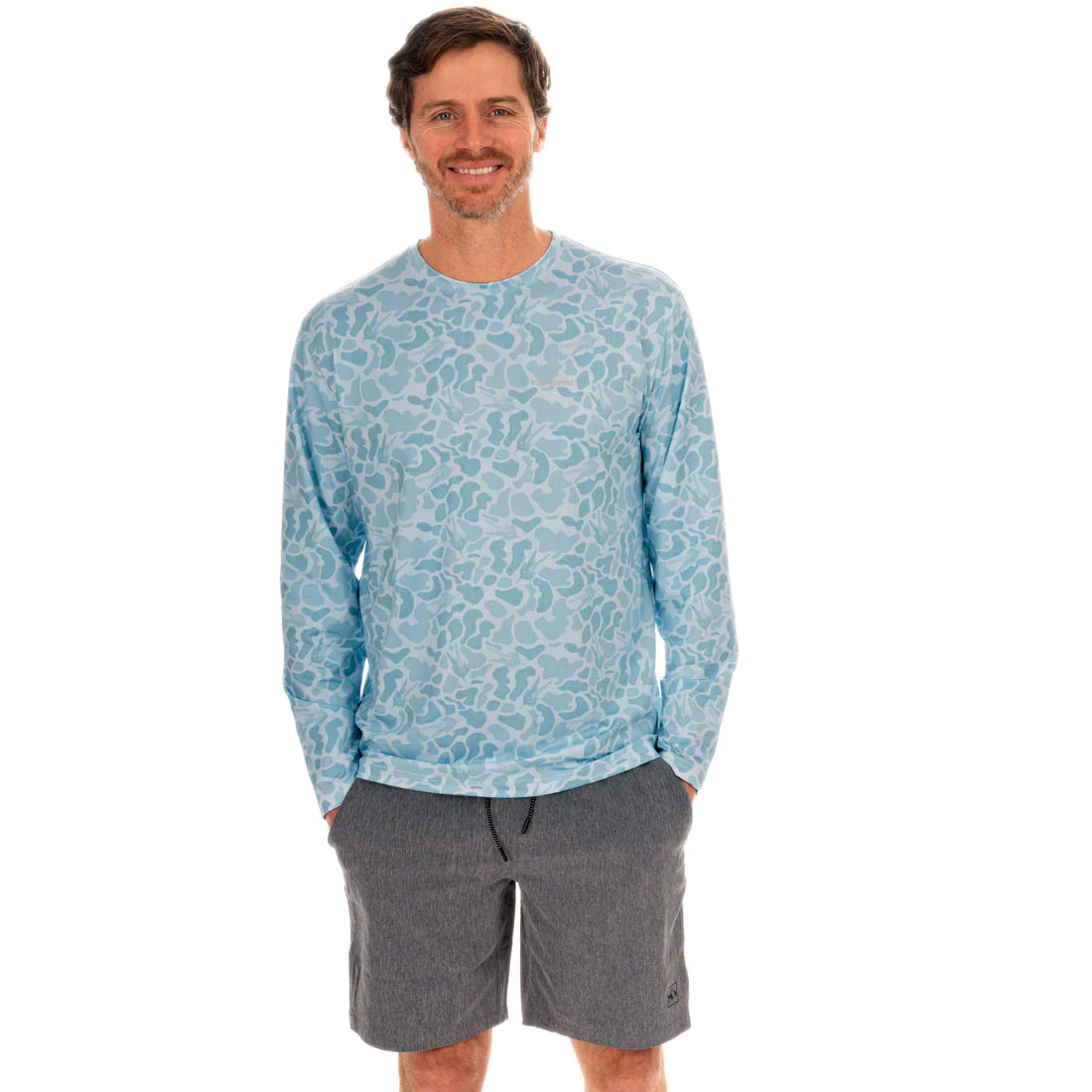 Fish Hippie M LS Fly Camo Performance Crew FRESH BLUE