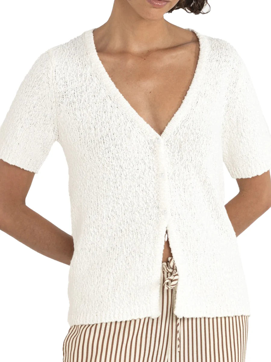 Rhythm W SS Adele Knit Cardigan WHITE