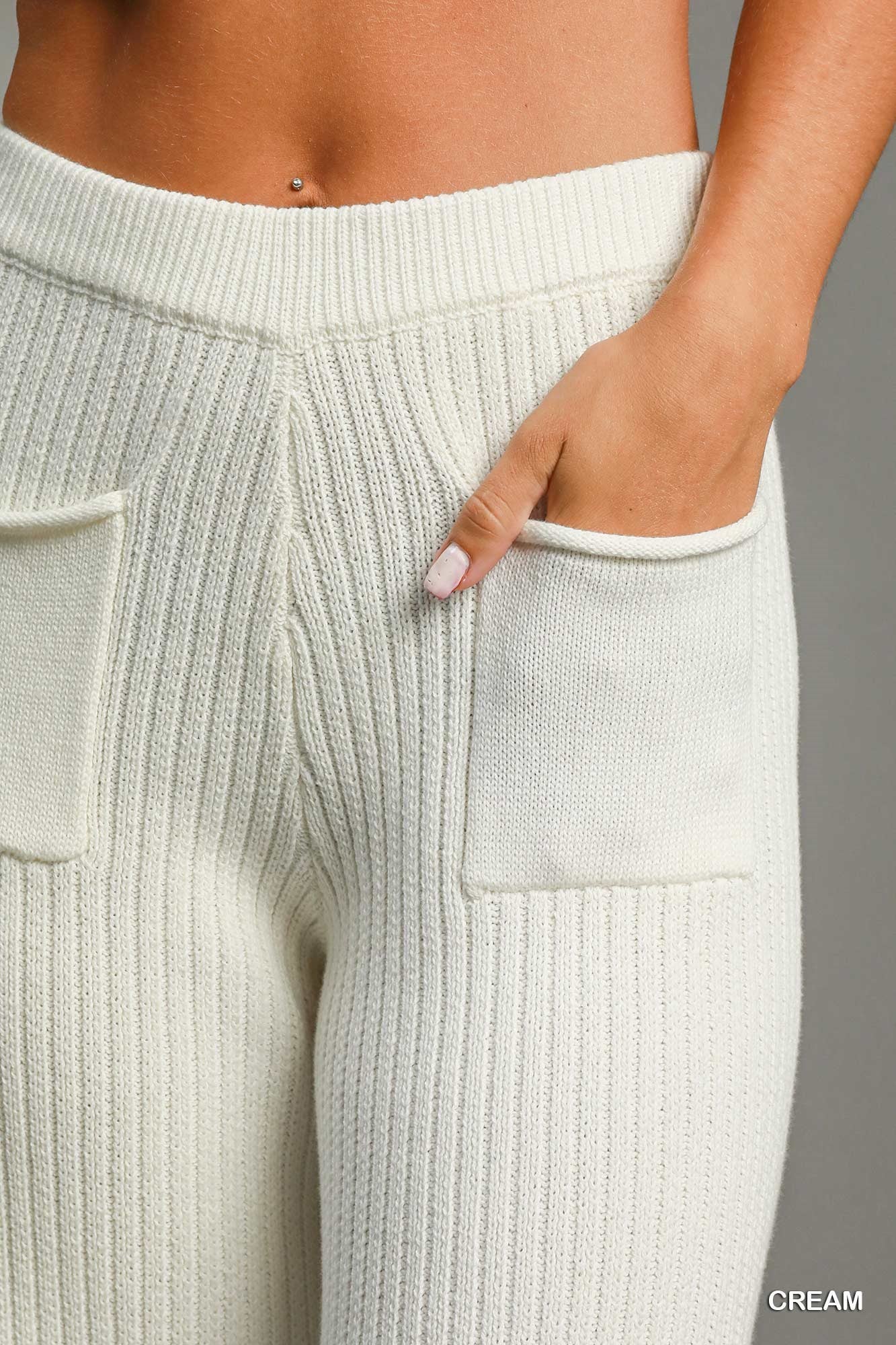 Umgee W Straight Leg Knit Pant CREAM