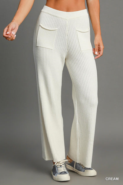 Umgee W Straight Leg Knit Pant CREAM