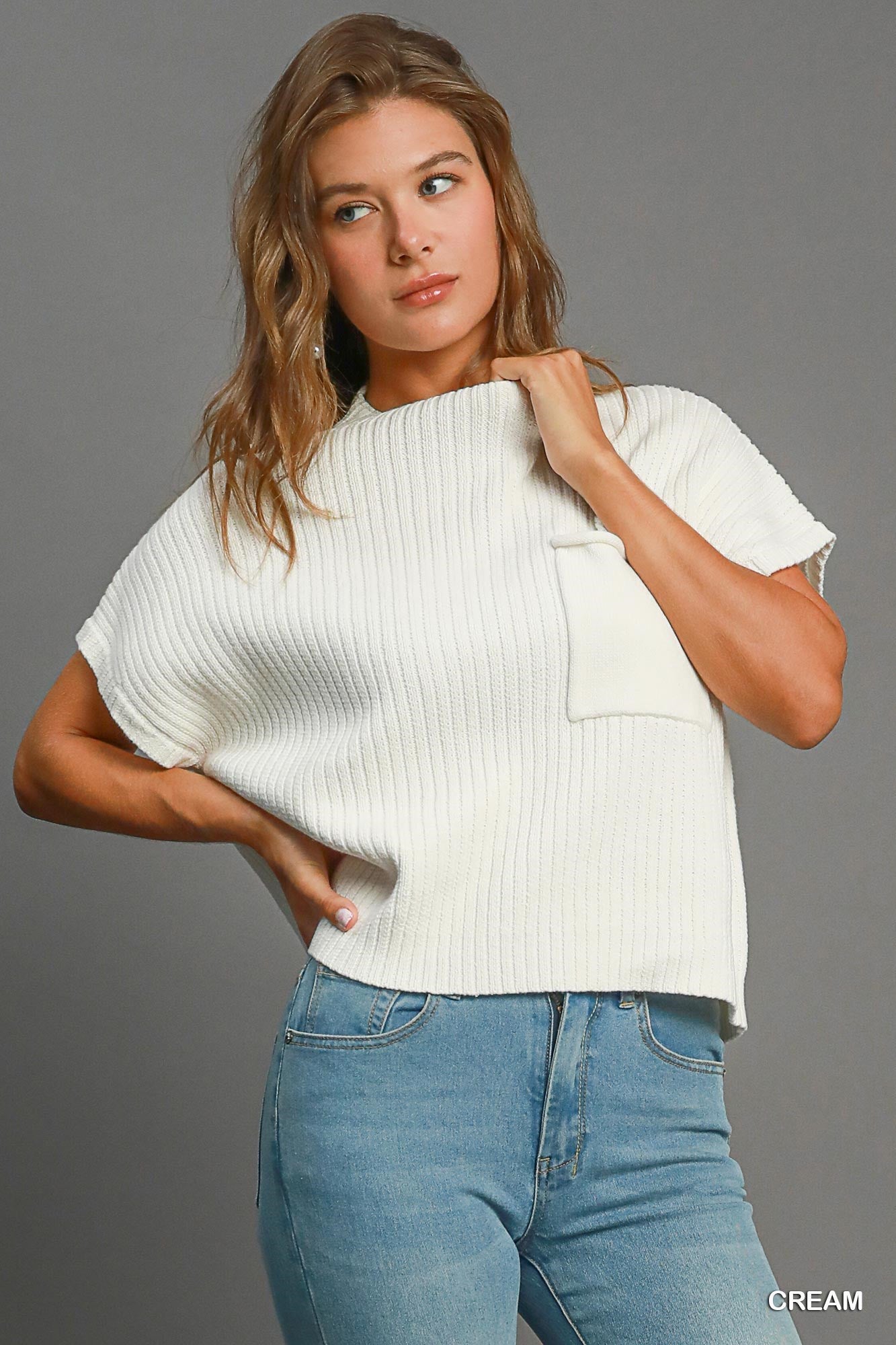 Umgee W Oversized Knit Top CREAM