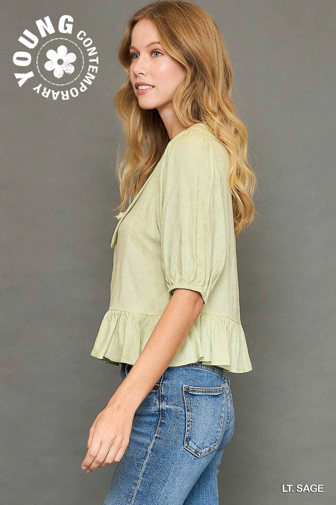 Umgee W Collared Top LIGHT SAGE