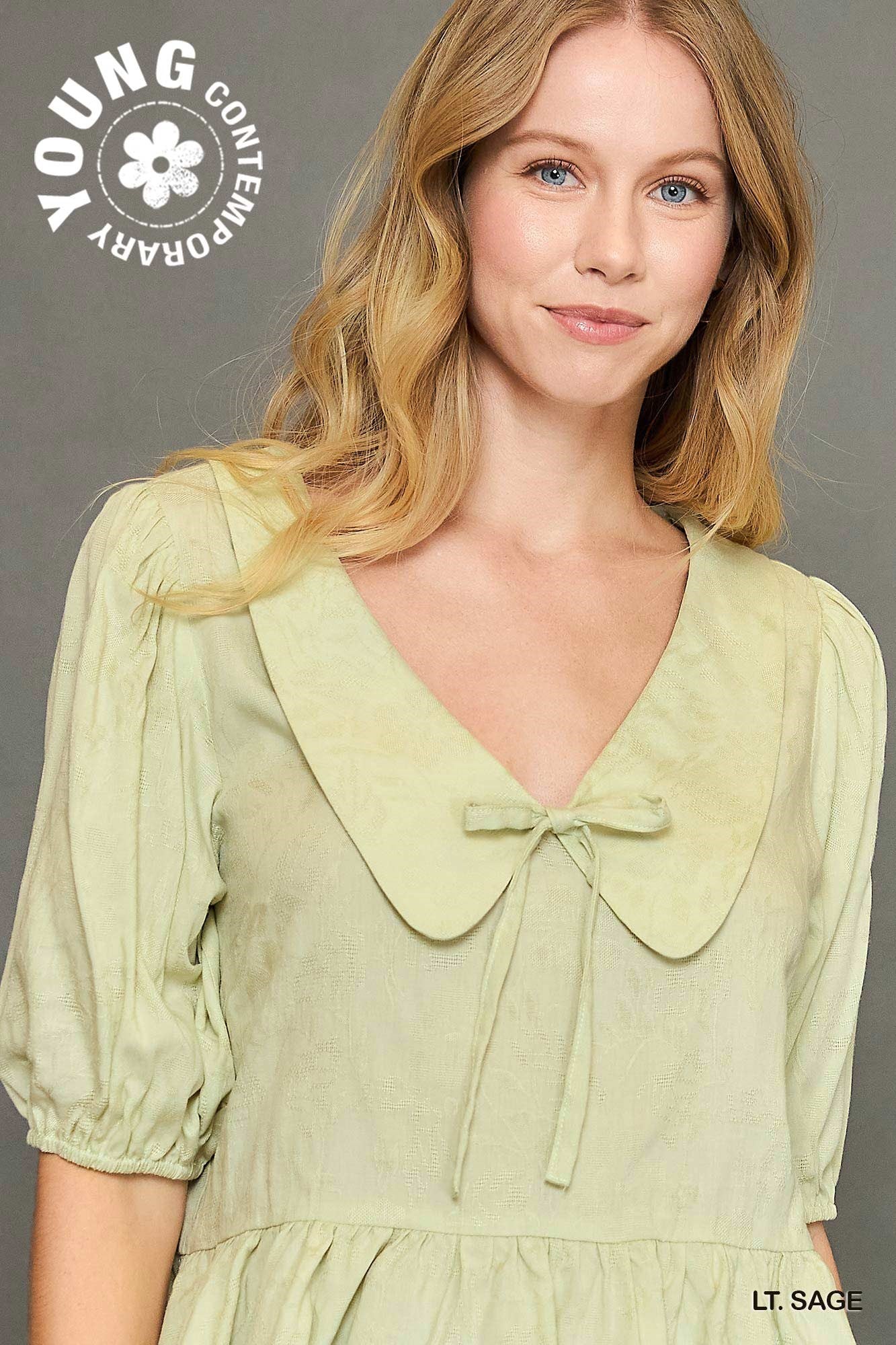 Umgee W Collared Top LIGHT SAGE