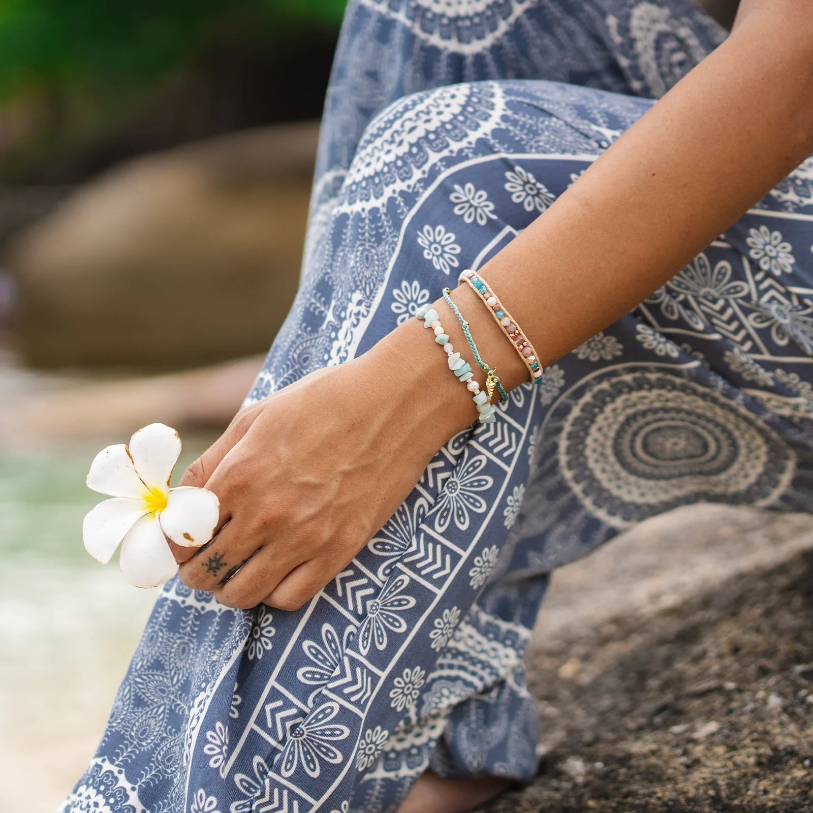Lotus and Luna Sea Stone Bracelet TEAL TIDE