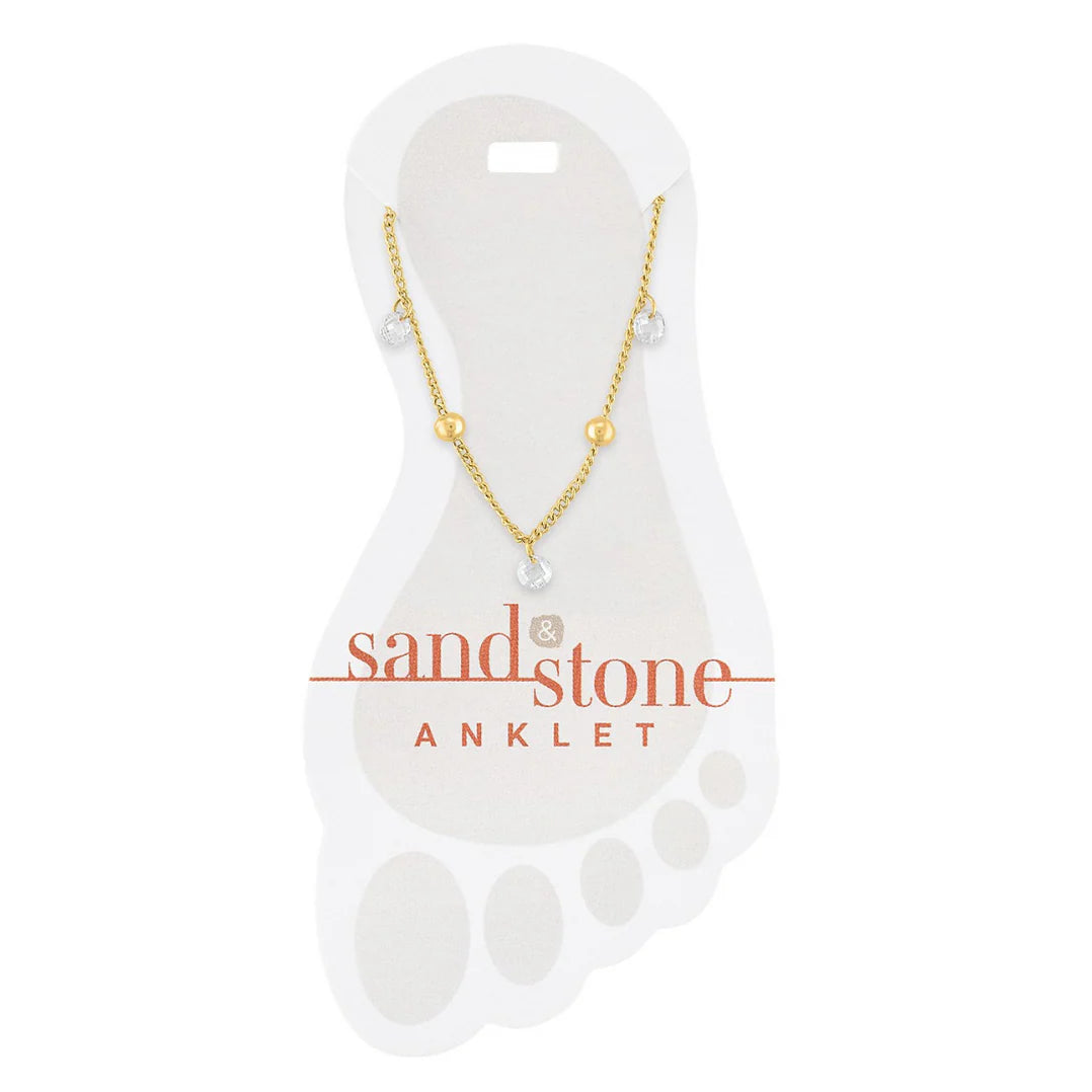 Sand & Stone Anklet GOLD BALL & CZ DANGLE