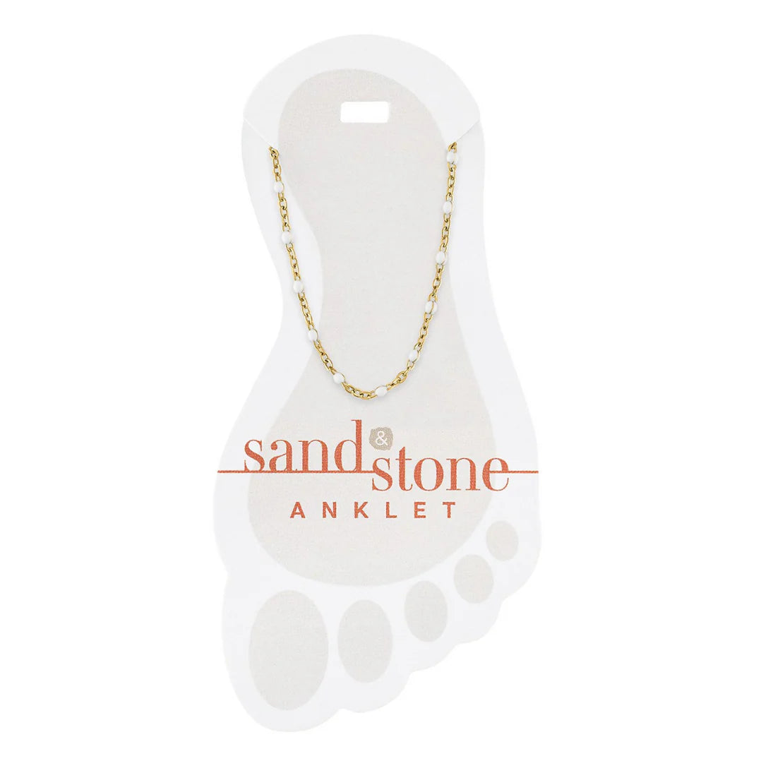 Sand & Stone Anklet GOLD PETITE WHITE BEADED