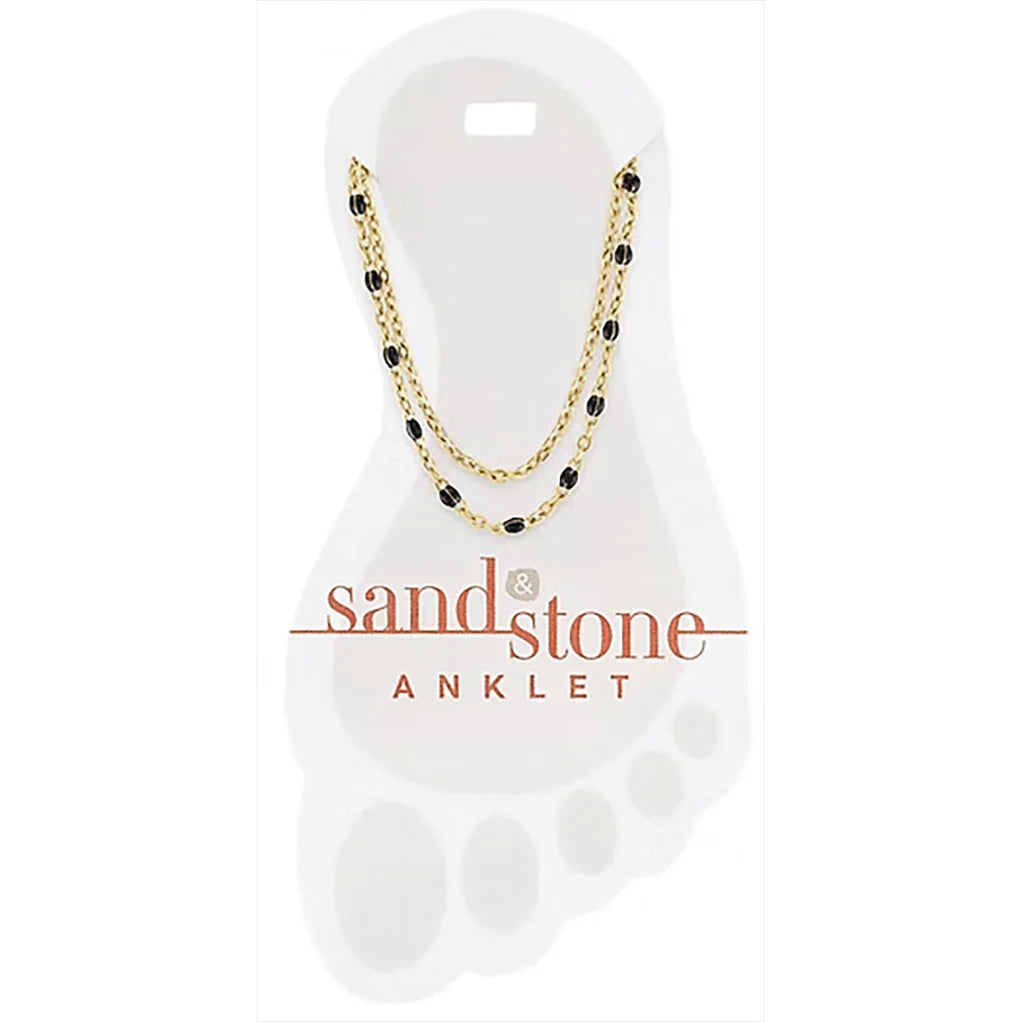 Sand & Stone Anklet GOLD PETITE BLACK BEADED DUO