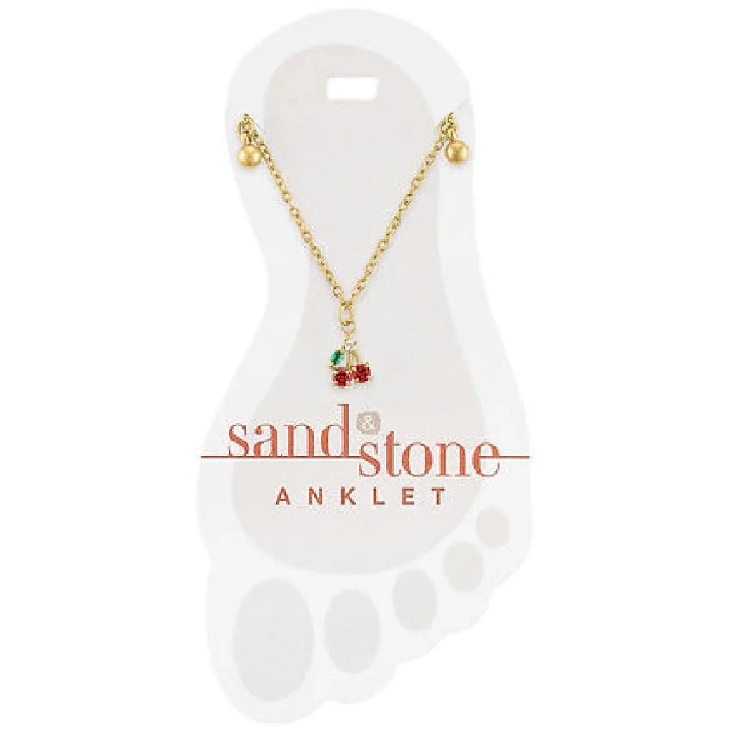 Sand & Stone Anklet GOLD CHERRY DANGLE