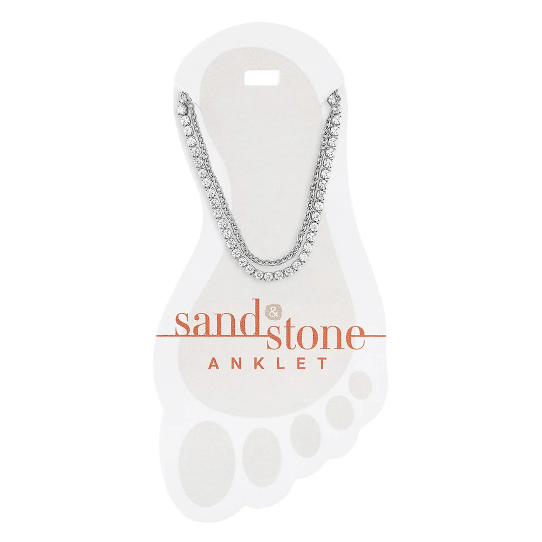 Sand & Stone Anklet SILVER DUO CZ & BOX CHAIN