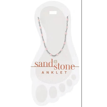 Sand & Stone Anklet SILVER PETITE PINK BEAD CHAIN