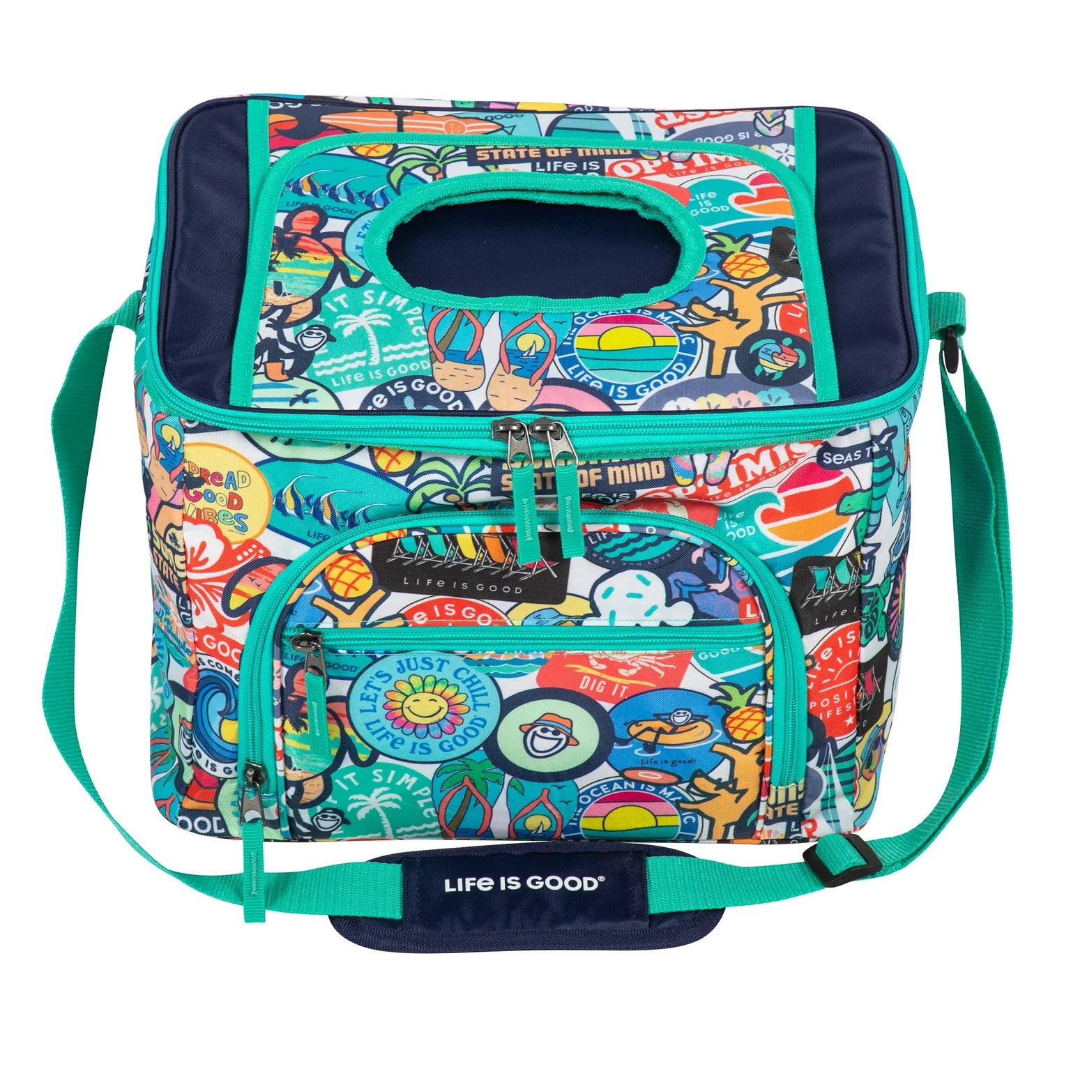 Life is Good Insulated 32 Can Cooler Bag w/ Handle STICKER COLLAGE