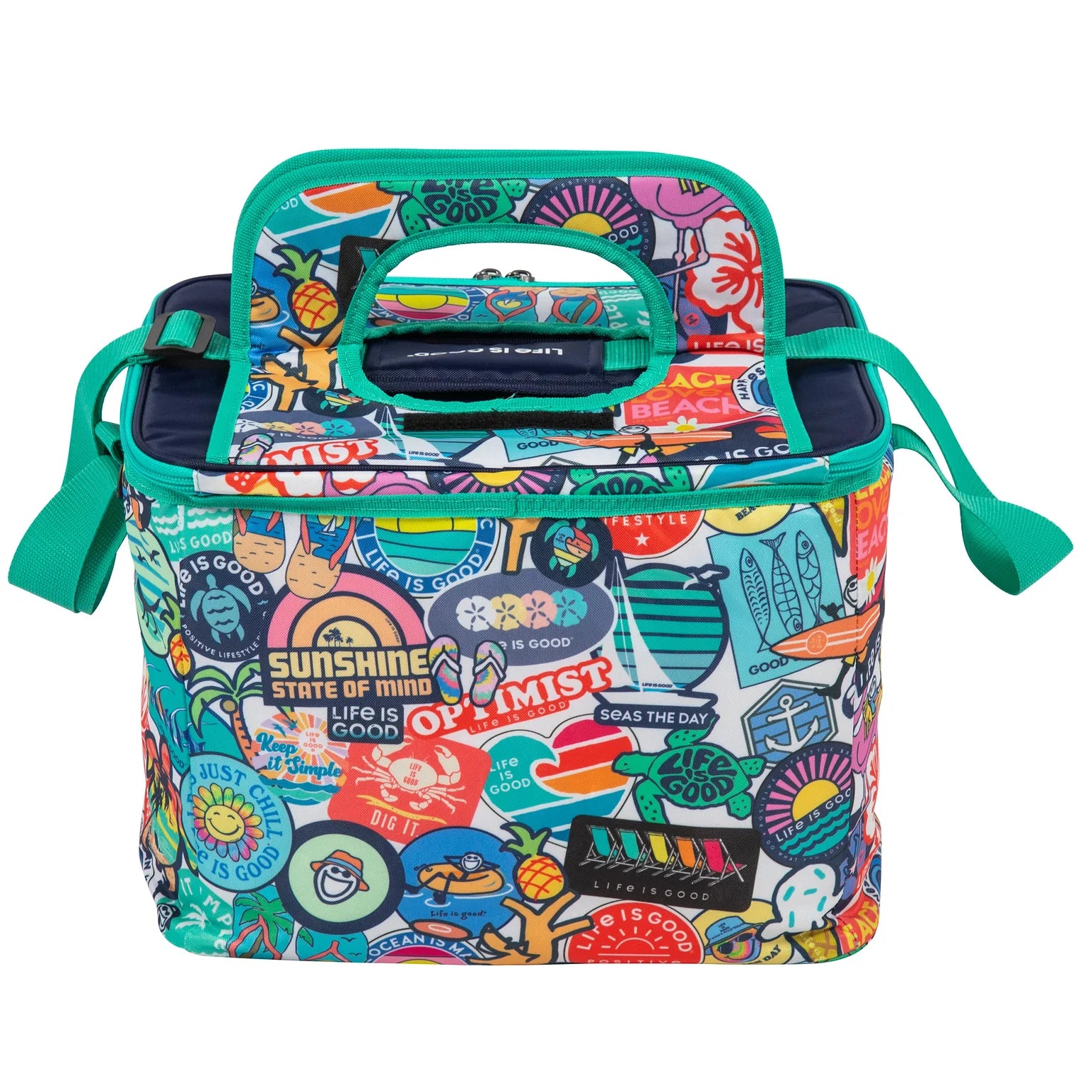 Life is Good Insulated 32 Can Cooler Bag w/ Handle STICKER COLLAGE