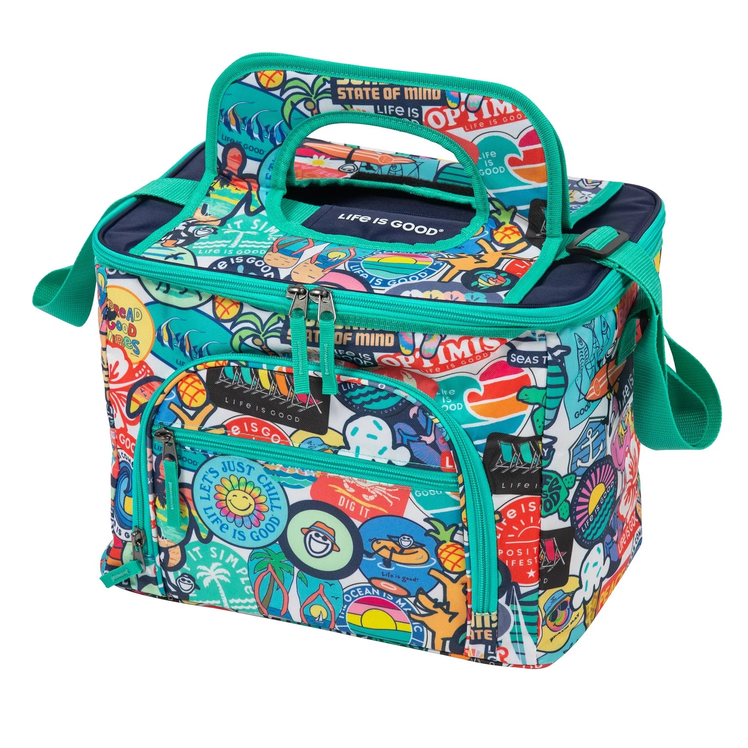 Life is Good Insulated 32 Can Cooler Bag w/ Handle STICKER COLLAGE