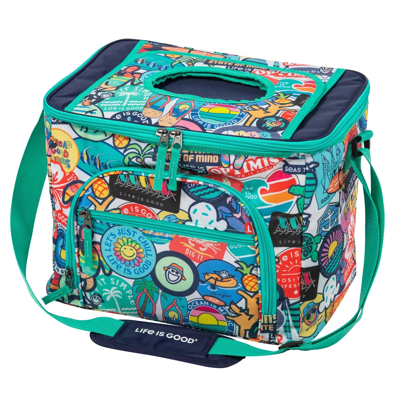 Life is Good Insulated 32 Can Cooler Bag w/ Handle STICKER COLLAGE