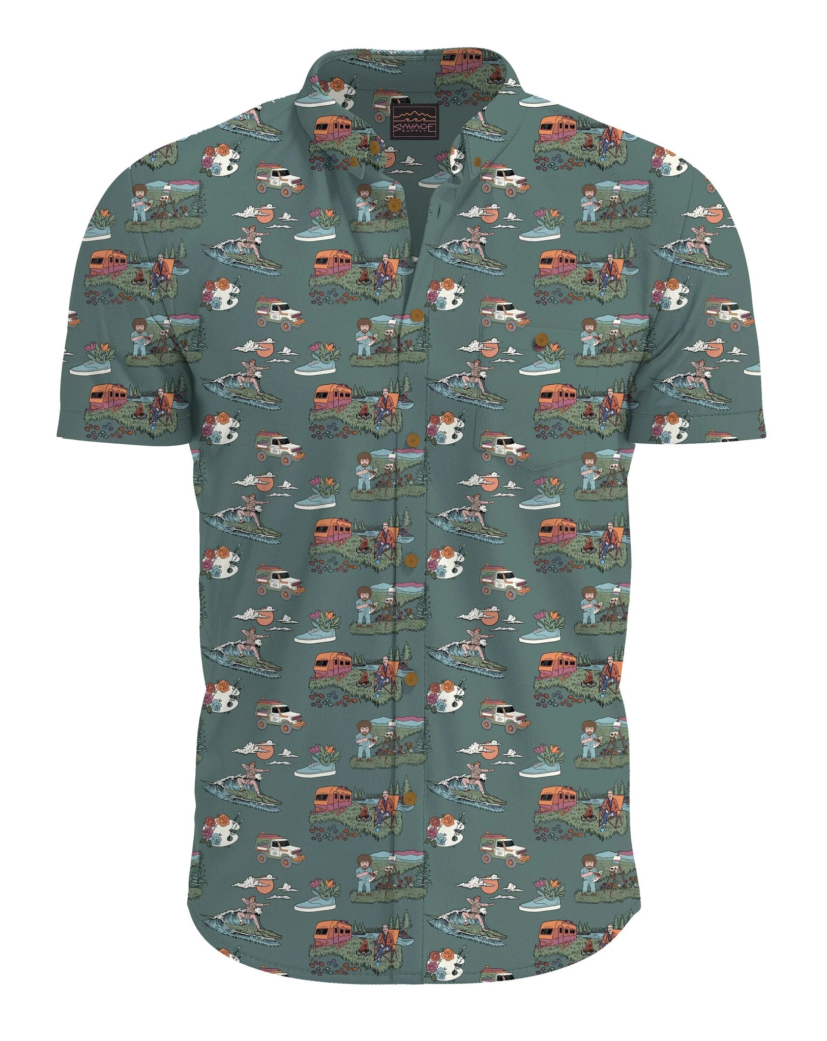 Savage Supply M SS Holy Trinity Button Down Shirt TEAL