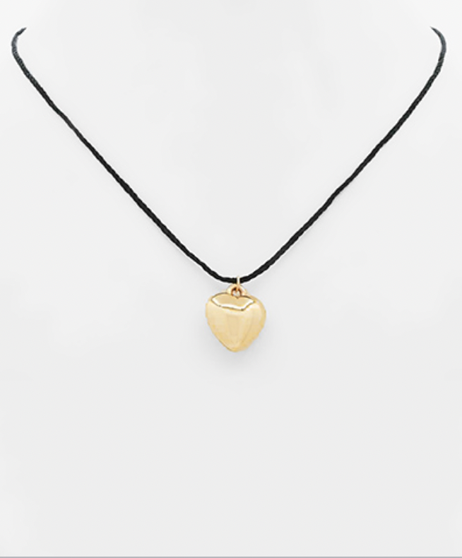 Golden Stella Heart Pendant Cord Necklace