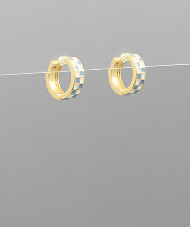 Golden Stella Checker Huggie Hoops BLUE/GOLD