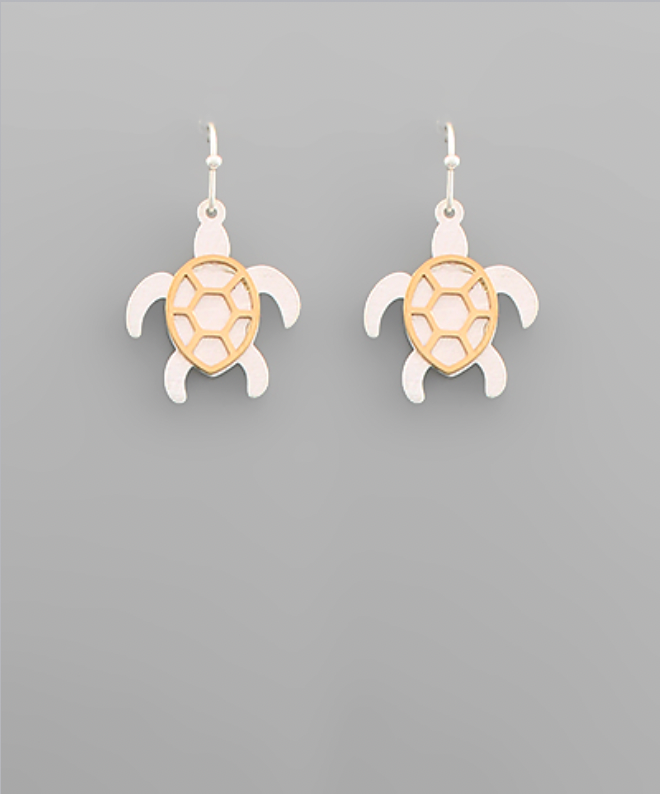 Golden Stella Two Tone Turtle Earrings SILVER