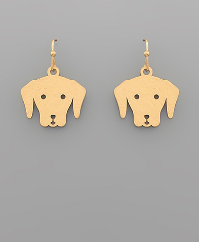 Golden Stella Scratched Dog Face Earrings GOLD