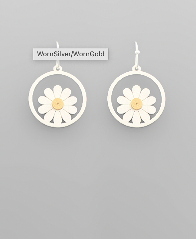 Golden Stella Scratched Flower Circle Earrings SILVER